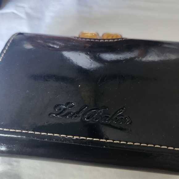 TED BAKER Black Patent Leather PINK Wallet Kisslock Hearts - Picture 3 of 14
